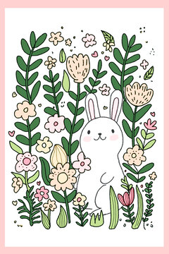 简单手绘可爱兔子插画素材线条