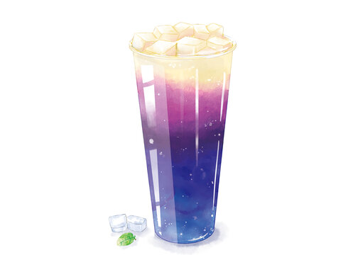 手繪星空撞奶奶茶飲品插畫(huà)