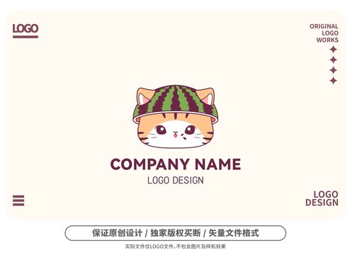 原创卡通呆萌西瓜猫logo