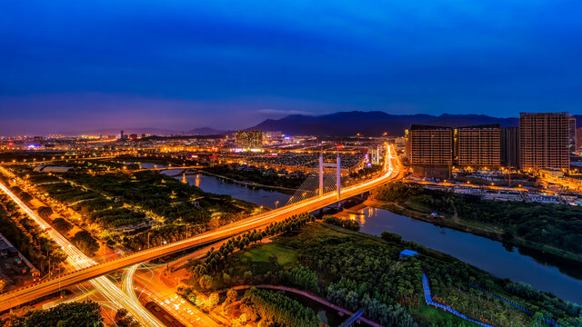 浙江义乌商博大桥城市夜景风光