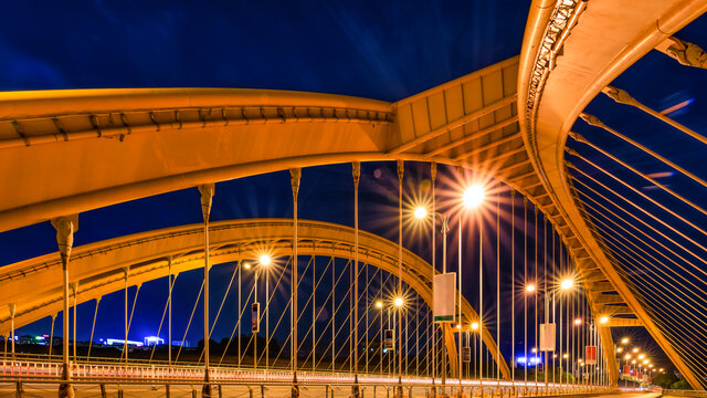 义乌丹溪大桥建筑夜景风光