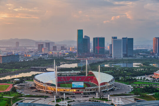 浙江义乌城市地标风光