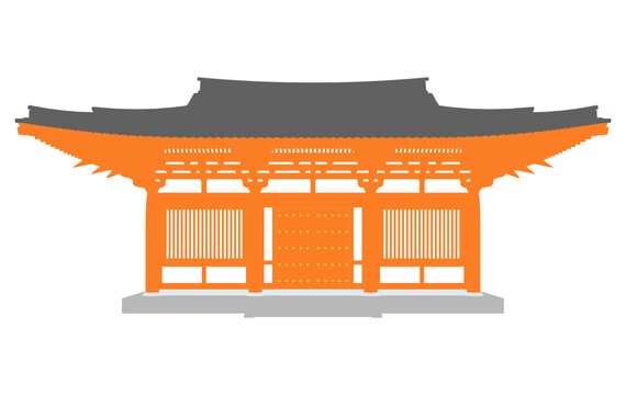 三間單檐歇山立面透視插畫
