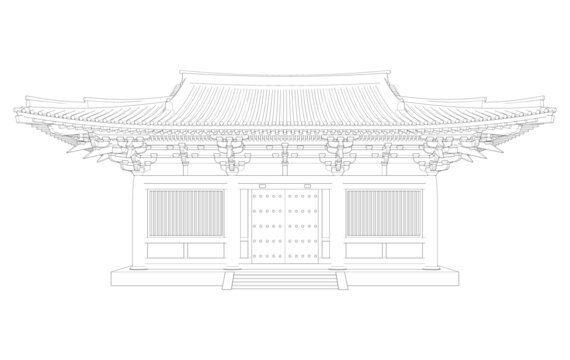 三間單檐歇山立面線框