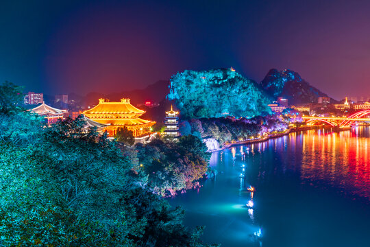 柳州江滨公园文庙夜景