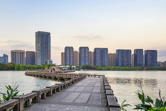 绍兴瓜渚湖风景全景