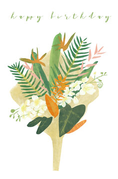 花束捧花水彩生日賀卡插畫