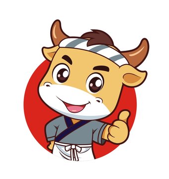 卡通可愛小牛日料廚師半身