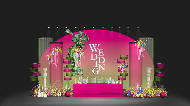 玫紅色南洋風(fēng)婚禮簽到效果圖