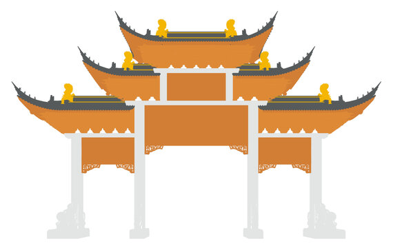 蘇式牌樓牌坊立面插畫圖