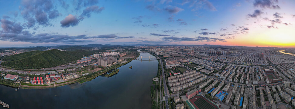 吉林市城市建筑风光夕阳全景