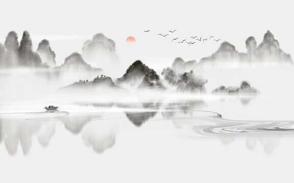水墨山水畫圖