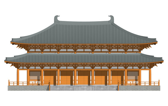 唐風(fēng)重檐廡殿正立面效果圖