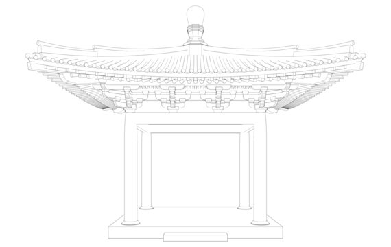 唐风方亭立面线稿图