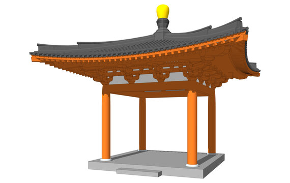 唐風(fēng)方亭軸測(cè)效果圖