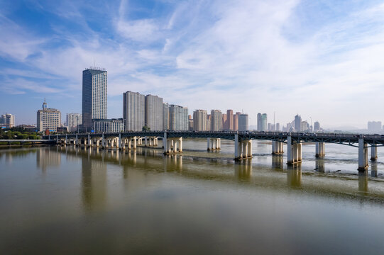 吉林市城市风光松花江大桥航拍