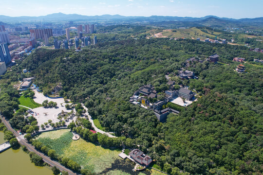 吉林北山自然风光古建寺庙航拍