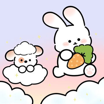 卡通小兔子小狗云朵印花圖案