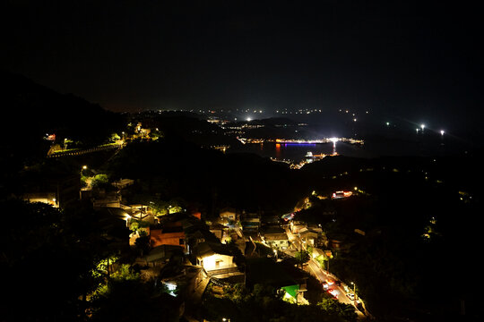 台湾省九份夜景全景