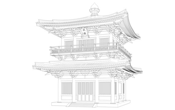 唐風(fēng)鐘鼓樓軸測線稿圖