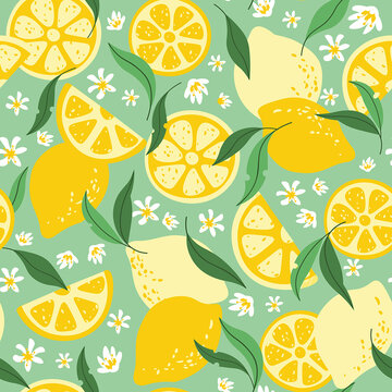 柠檬水果绿叶碎花图案