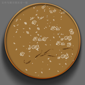 桃花錦鯉繡花圓鏡裝飾畫(huà)素材