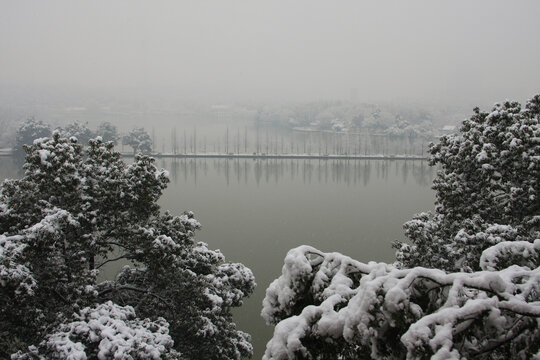 湖南长沙烈士公园年嘉湖雪景