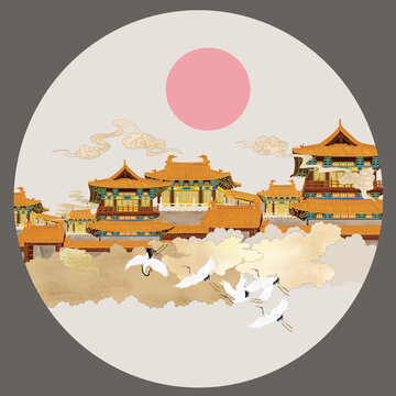 閣樓祥云插畫(huà)