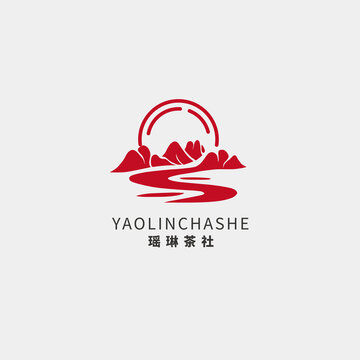 紅色太陽(yáng)大山河流logo