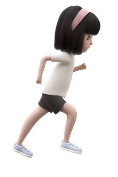 跑步的可爱卡通3D女孩人物