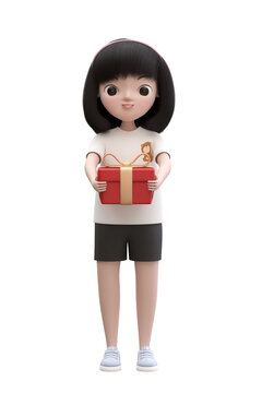 送礼物的可爱卡通3D女孩人物