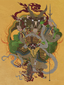 羊年十二生肖屬相年畫(huà)國(guó)潮插畫(huà)