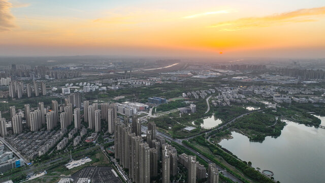 航拍安徽合肥翡翠湖全景