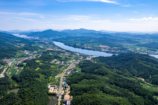 吉林市松花江夏季自然风光航拍