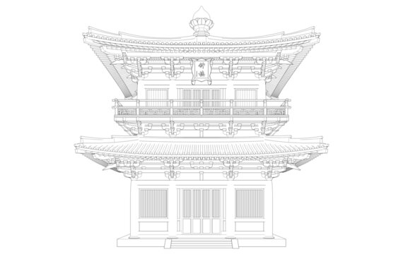 唐風(fēng)鐘樓立面線稿圖