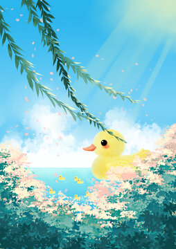 小黃鴨游湖