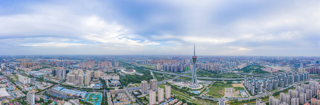 航拍郑州中原福塔城市地标高塔