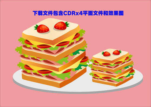 汉堡面包沙拉食物草莓三明治