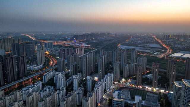 航拍合肥城市傍晚全景