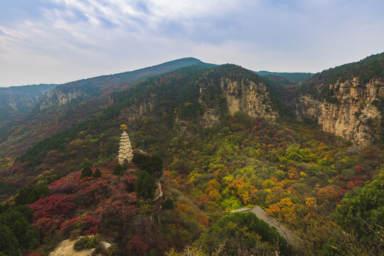 山东济南龙洞景区秋天秋色航拍