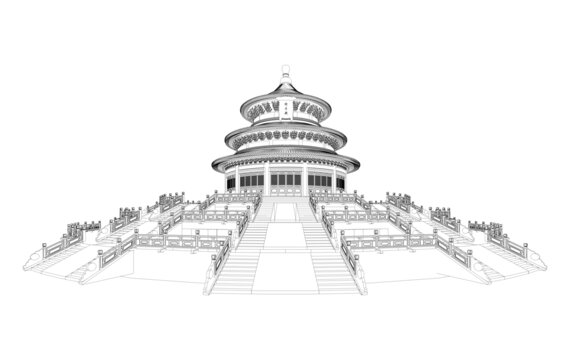 北京天壇立面線稿圖