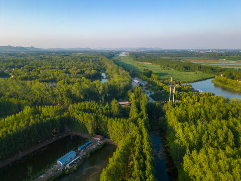 航拍滕州微山湖红荷湿地