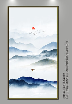 水墨山掛畫壁畫