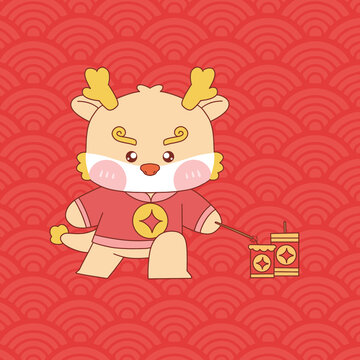 點(diǎn)炮可愛簡筆龍擬人形象
