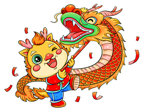 國潮喜慶龍年舞龍小龍