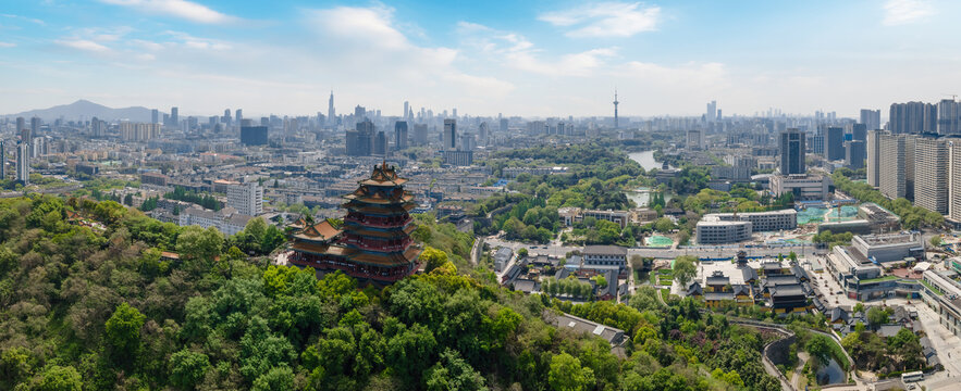 航拍南京城市建筑天际线全景