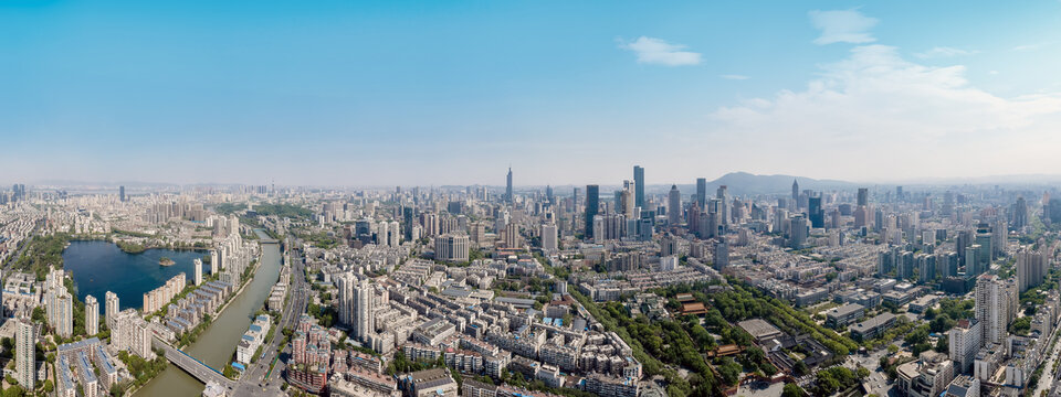 航拍南京城市景观全景