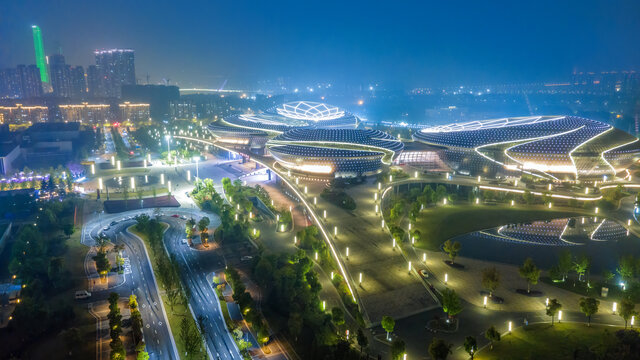 航拍江苏大剧院夜景