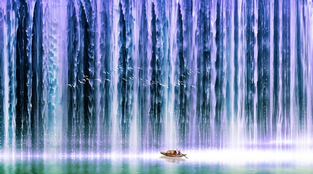 流水生財瀑布壁畫