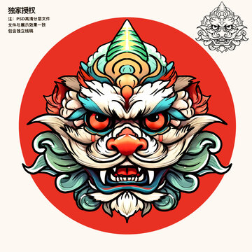 國潮醒獅手繪